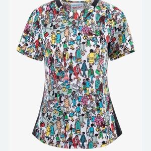 NWT Cherokee Women’s Tooniforms Where’s Waldo? V-Neck Scrub Top Size Large